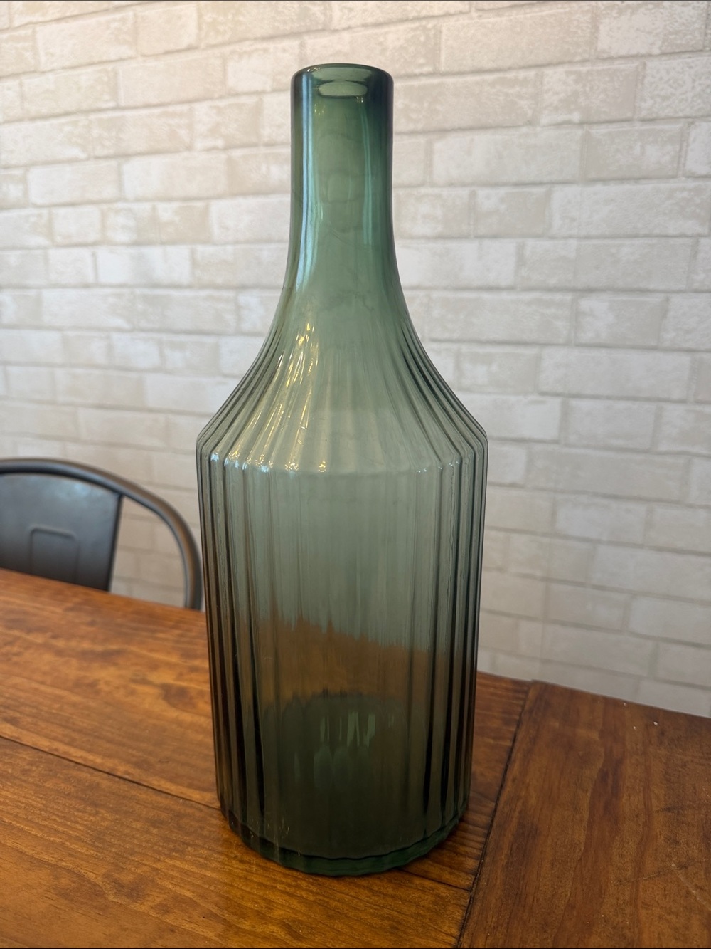 Green Ribbed Glass Decorative Vase - Home Accents